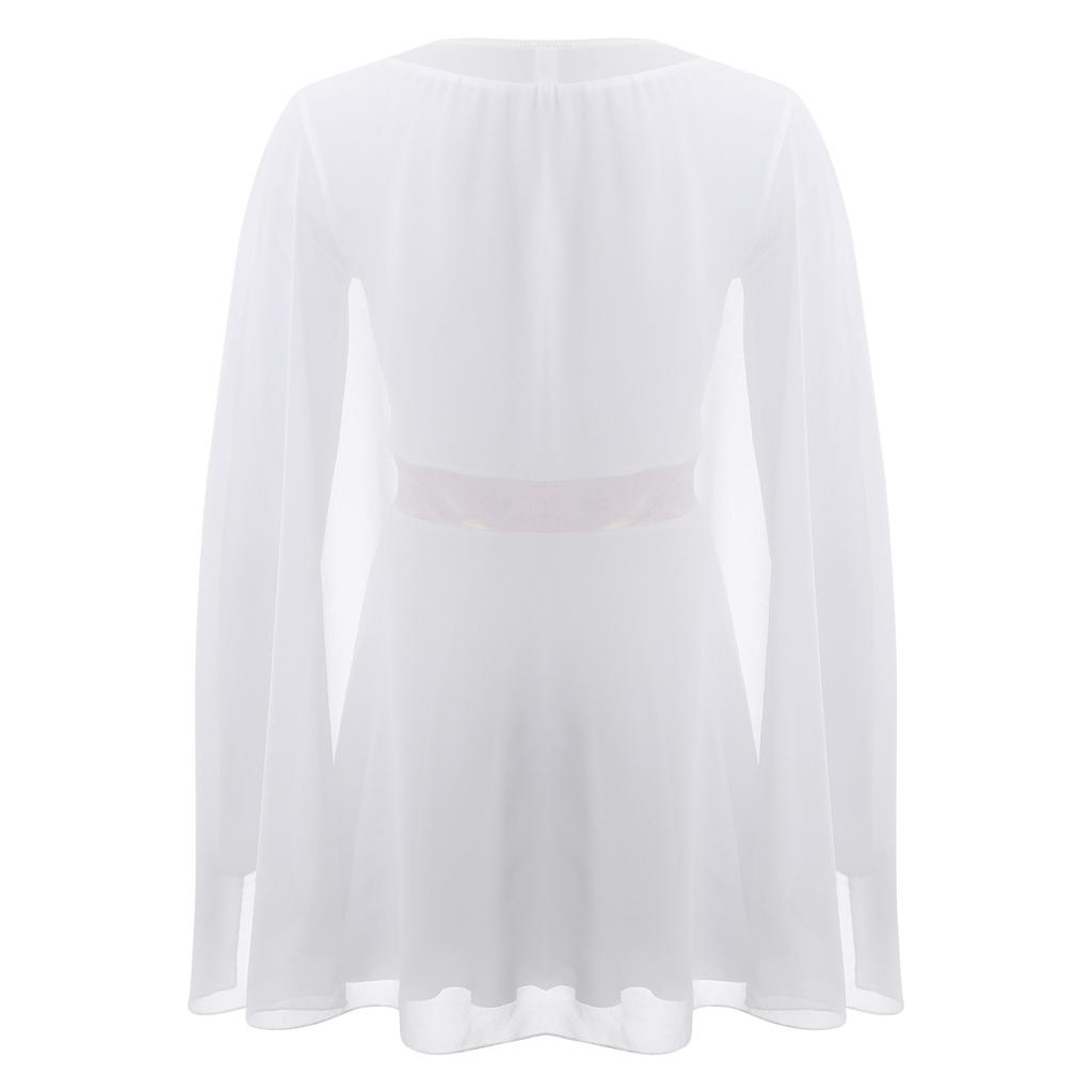 Womens Halloween Cosplay Costume V Neck Long Sleeve Metallic Trim Chiffon Cape Dress Roman Dress Up