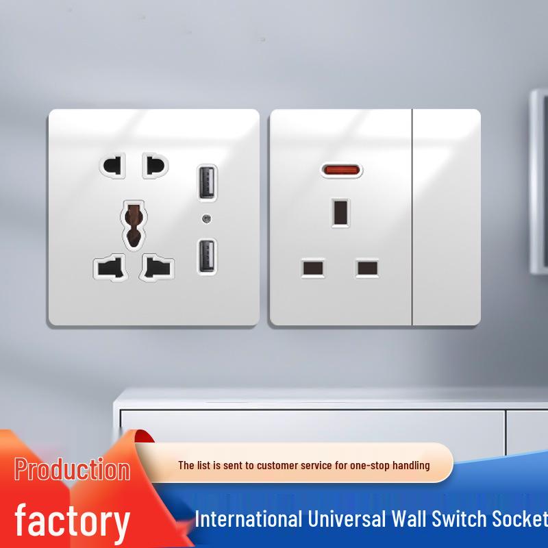 Huihuang Grå Herdet Glass Speil 1-Gangs 5-Hulls Bryter Stikkontakt Panel 86-Type Vegginnfelt.