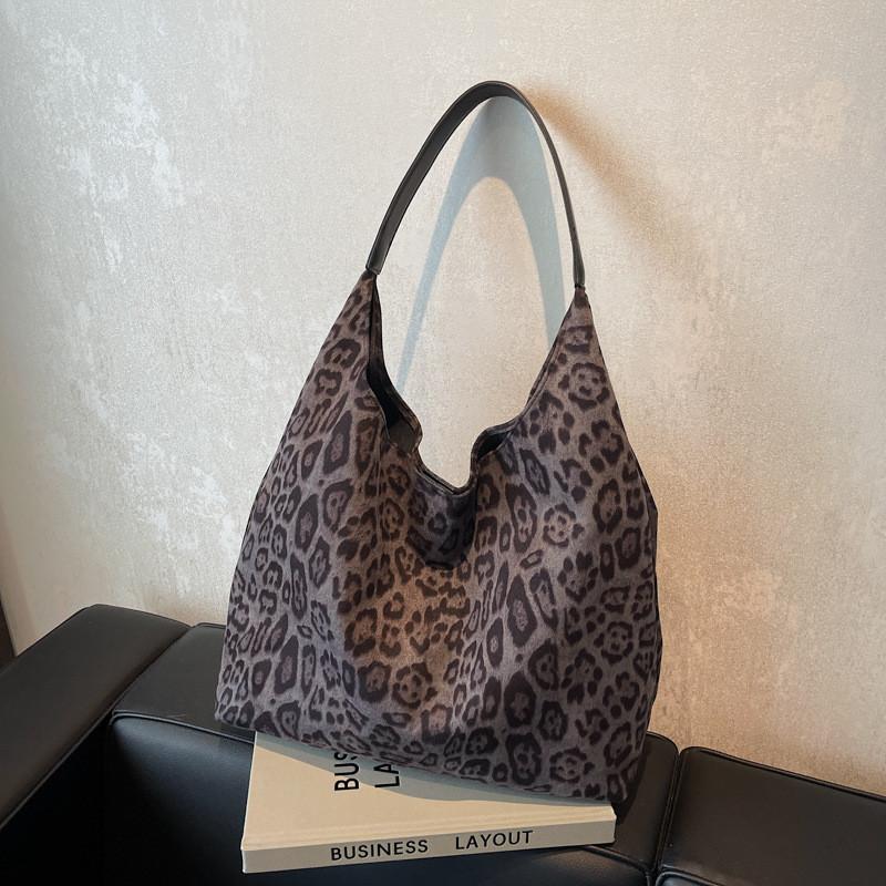 Ielgy Retro Fashion Leopard Print Tote Bag Korean Version Trendy Casual Large-Capacity One-Shoulder Female Bag