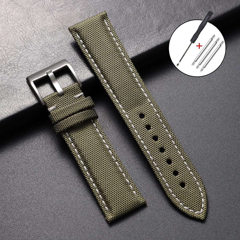 Correa de Reloj de Lona 22mm 24mm Correa de Reloj de Nylon y Cuero Impermeable para Seiko para Omega Pulsera Deportiva Cinturón con Costura Hecha a Mano