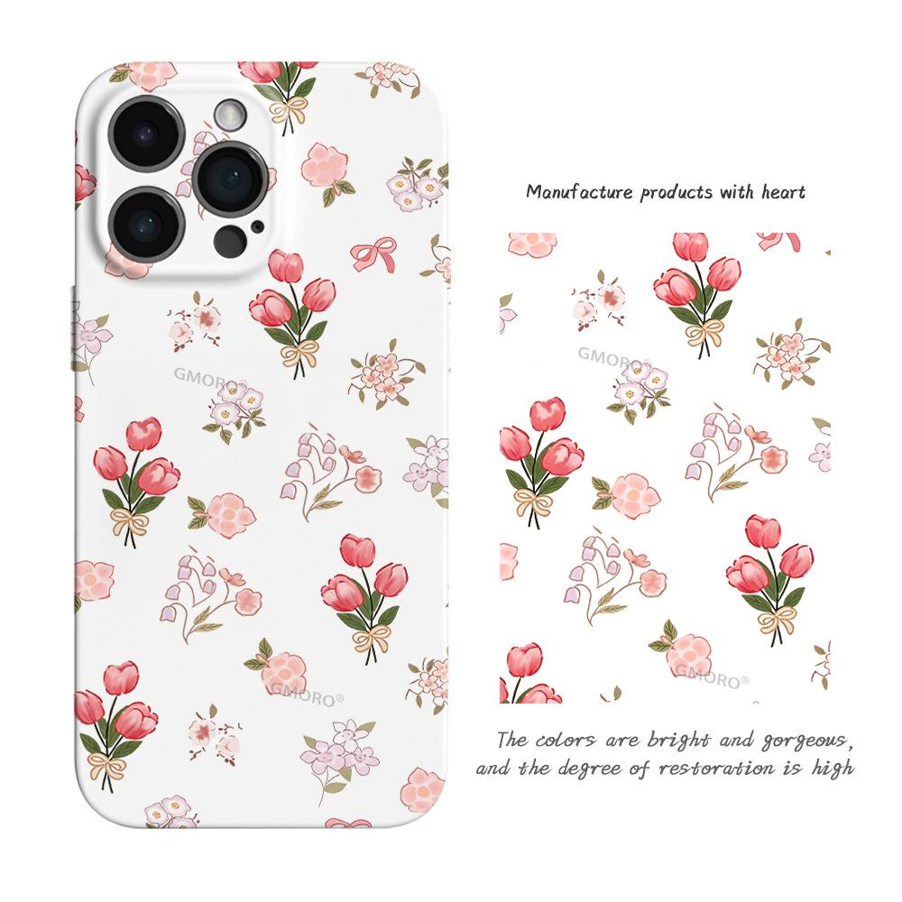 Fresh Wind Tulip Floral Mobile Phone Case 12 Anti-drop Film Mobile Phone Case iPhone17 Women's High-end Sense