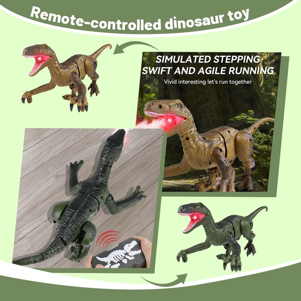 2.4G Realistic Light-Up Crawling Dinosaur Remote Control Toy With Mist Spray For Children
