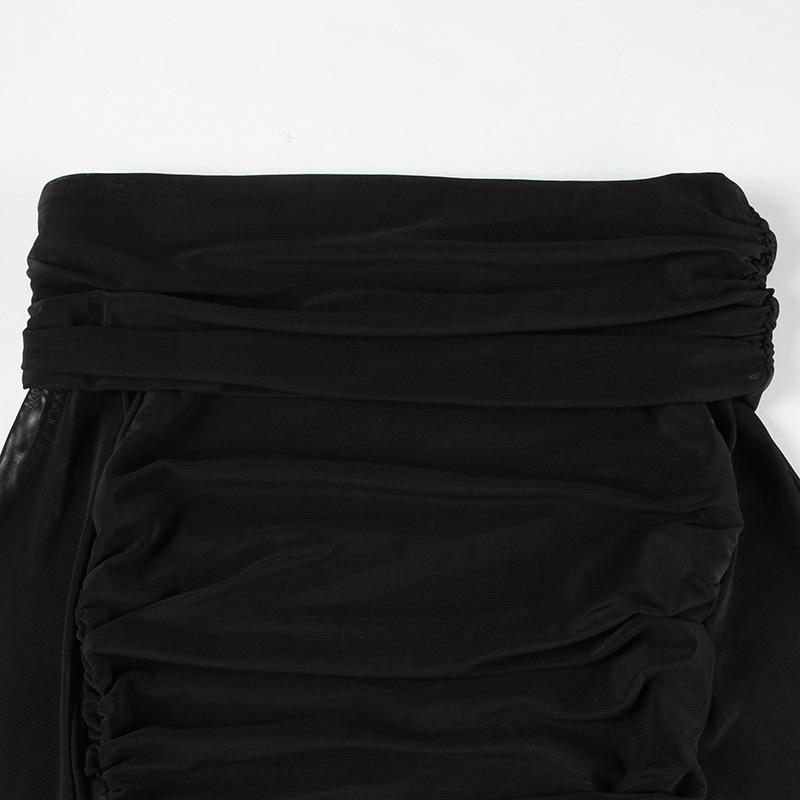 Damskie sukienki Spice Girls z seksownym, przezroczystym temperamentem, plisowaną talią, jednym ramieniem, siateczką i długim rękawem