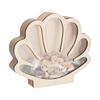 1pc Shell Shaped Wooden Sea Shell Storage Display Cases with Visible Window for Home Decoration Antique White 17.8x3.2x15.5cm