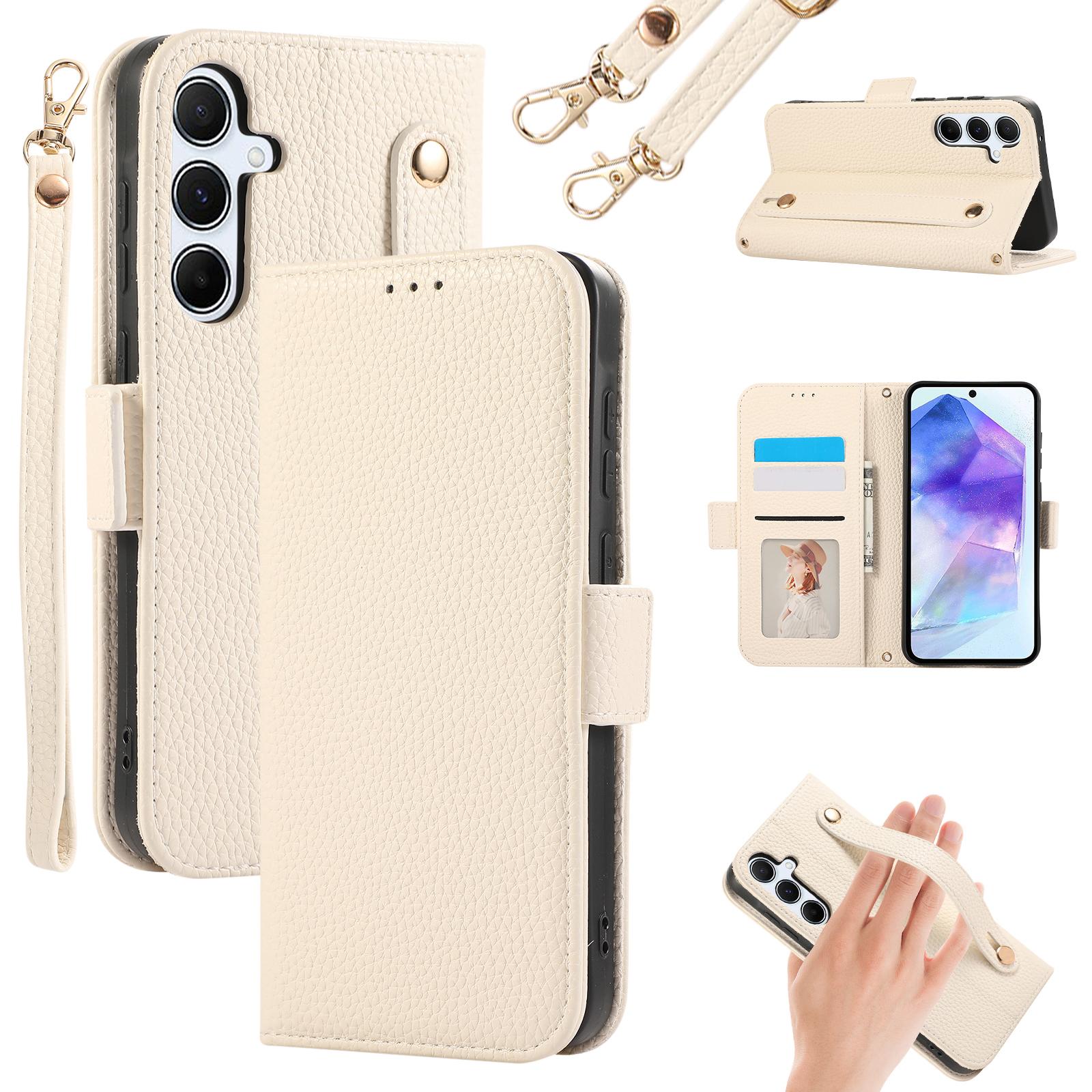 

For Samsung Galaxy A35 5G Leather Case with Card Holder,Straps,Shockproof Wallet Phone Cover Beige