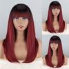 MISSQUEEN Women Long Straight Ombre Brown Wig with Bangs Synthetic Fiber Natural Ombre Straight Daily Wear Brown Wig