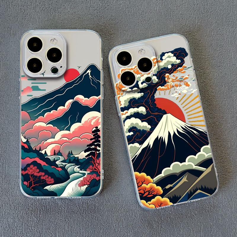 INS Fuji Mountain Landscape Sunset Clear Phone Case For iPhone 11 12 13 Pro Max Mini 14 Plus Pro Max X XR XS 7 8 Plus Back Cover