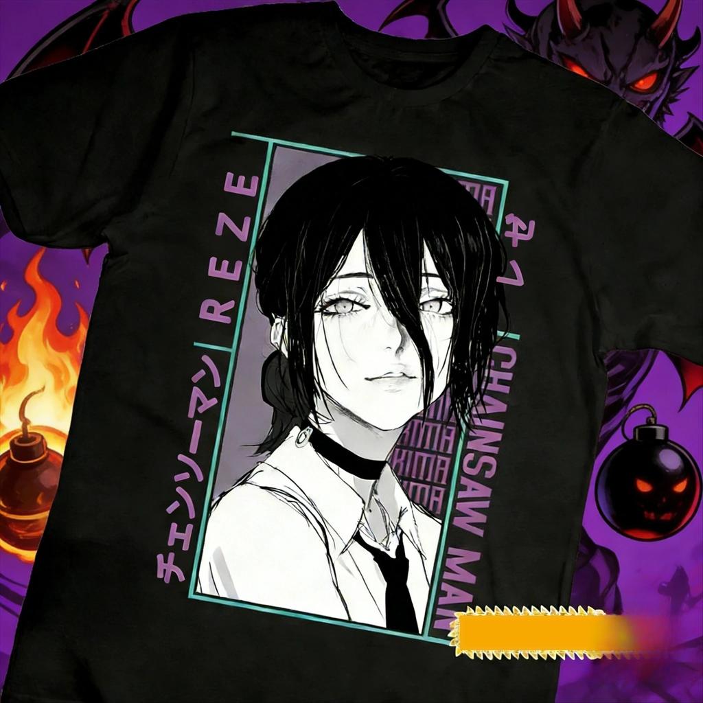 Chainsaw Man Anime Shark Knight Printed Short Sleeved T-shirt for Unisex 2026 Retro Boys and Girls Casual Loose Street Clothing Top