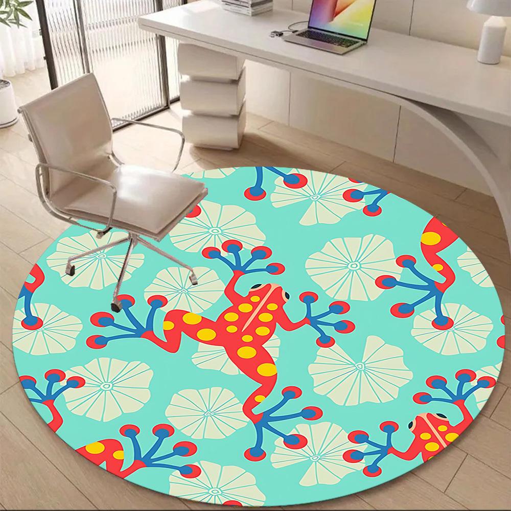 1PC Frog Floral Office Round Area Rug, Mat Suitable For Office, Under Office Chairs Bedroom Living Room Home Decor, Room Deco