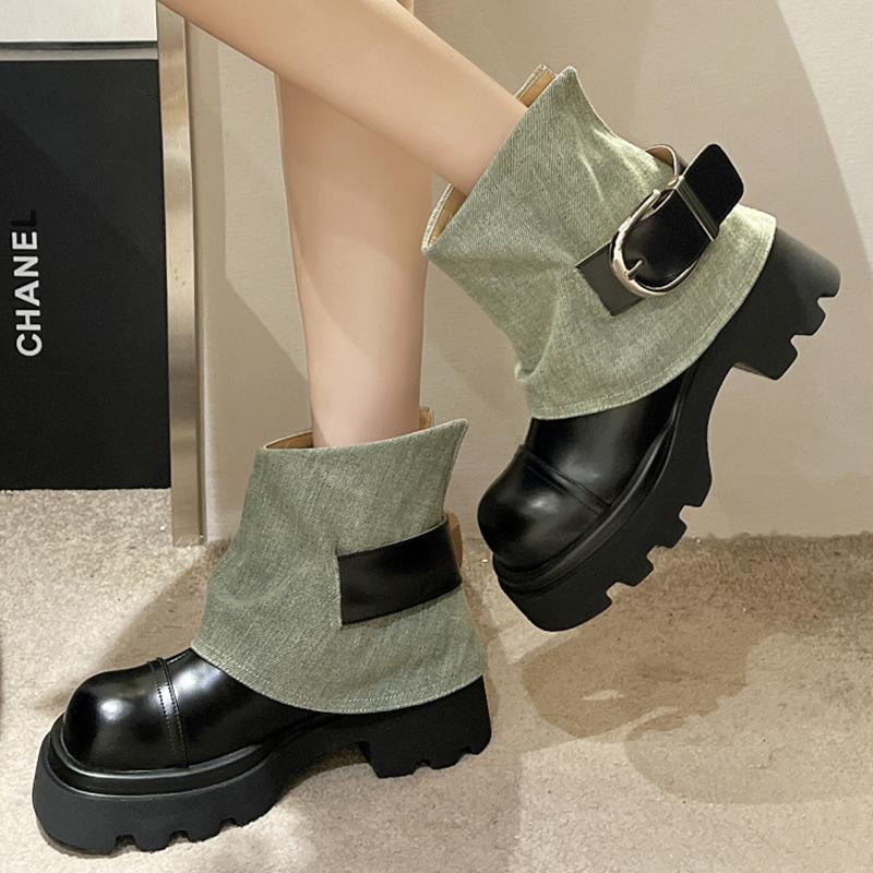 Women Punk Boots Buckle Design Shoes Chunky Motorcycle Boot Cool Street Y2K Platform Ankle Round Head Casual Outdoor Shoe Female
