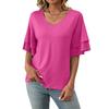 Women's Solid Color V-Neck Lotus Leaf Sleeve Short Sleeve T-Shirt Top Women