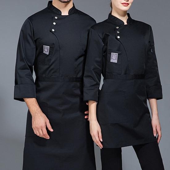 Men Women Solid Color Chef Uniform Stand Collar Single Breasted Pocket Restaurant Uniform Waterproof Anti Dirty Bakery Food Chef Tops