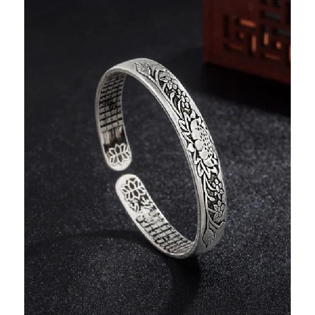 Women's Men Silver Lotus Vintage Calmness Cuff Bracelet Bangle Thai Jewellery