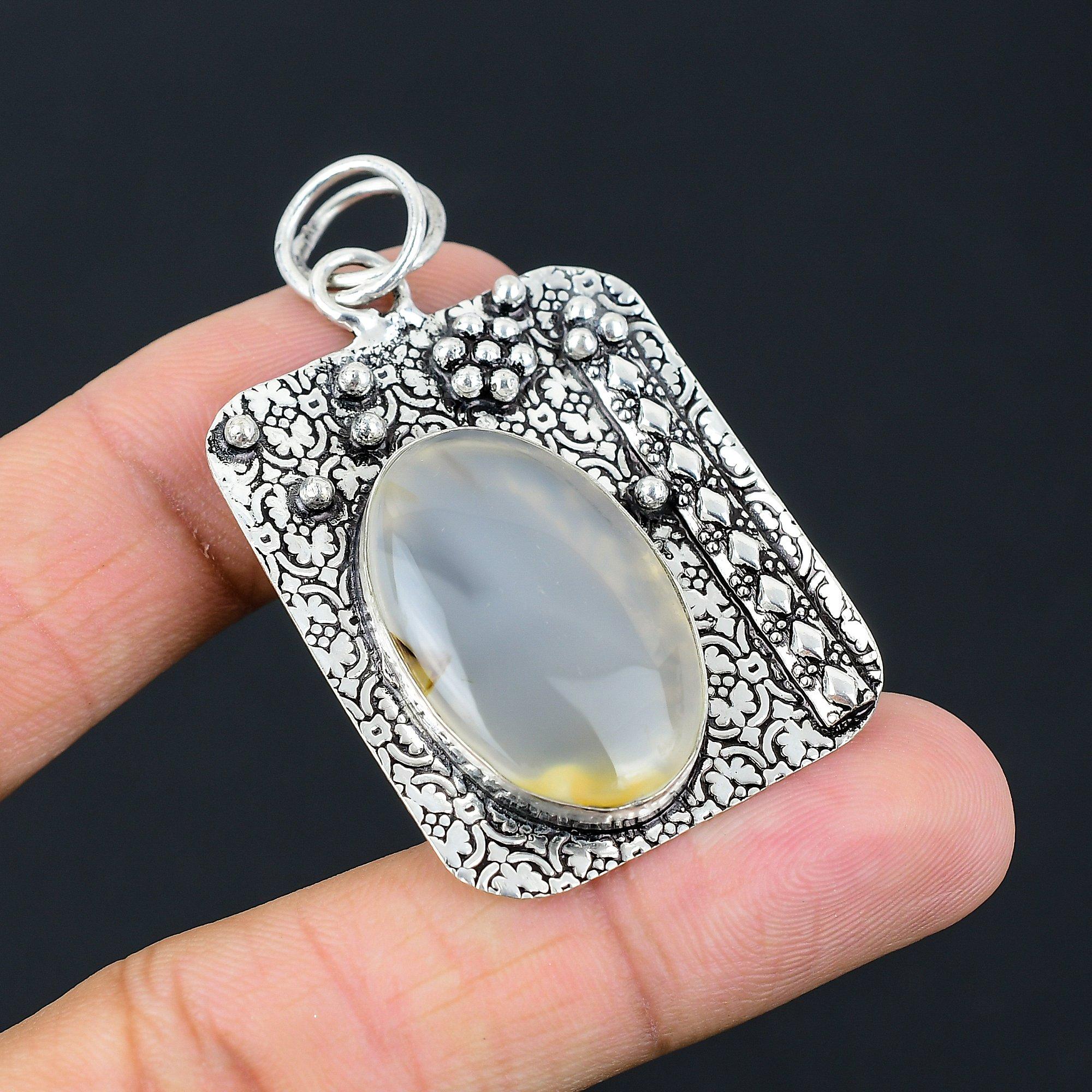 Natural Montana Agate Gemstone Pendant Brown 925 Sterling Silver Indian Jewelry