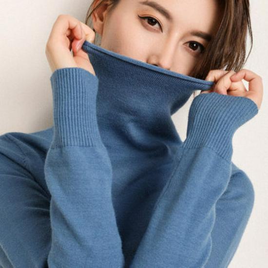 Maglione pullover a collo alto in pile da donna - Versatile e vestibilità aderente