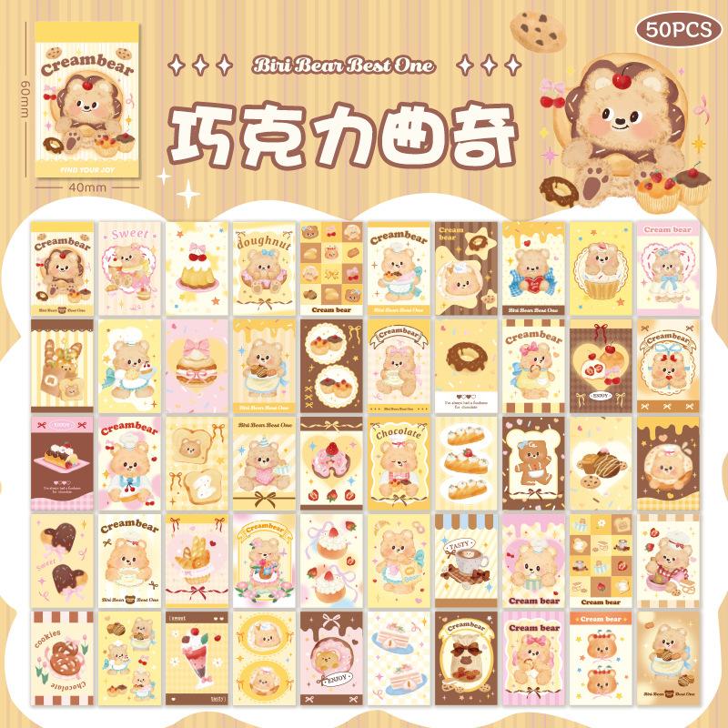 50piece/book Cute Cream Bear Sticker Girl Journal Phone Case DIY Scrapbook Sticker Kawaii Decoration Sticker Gift
