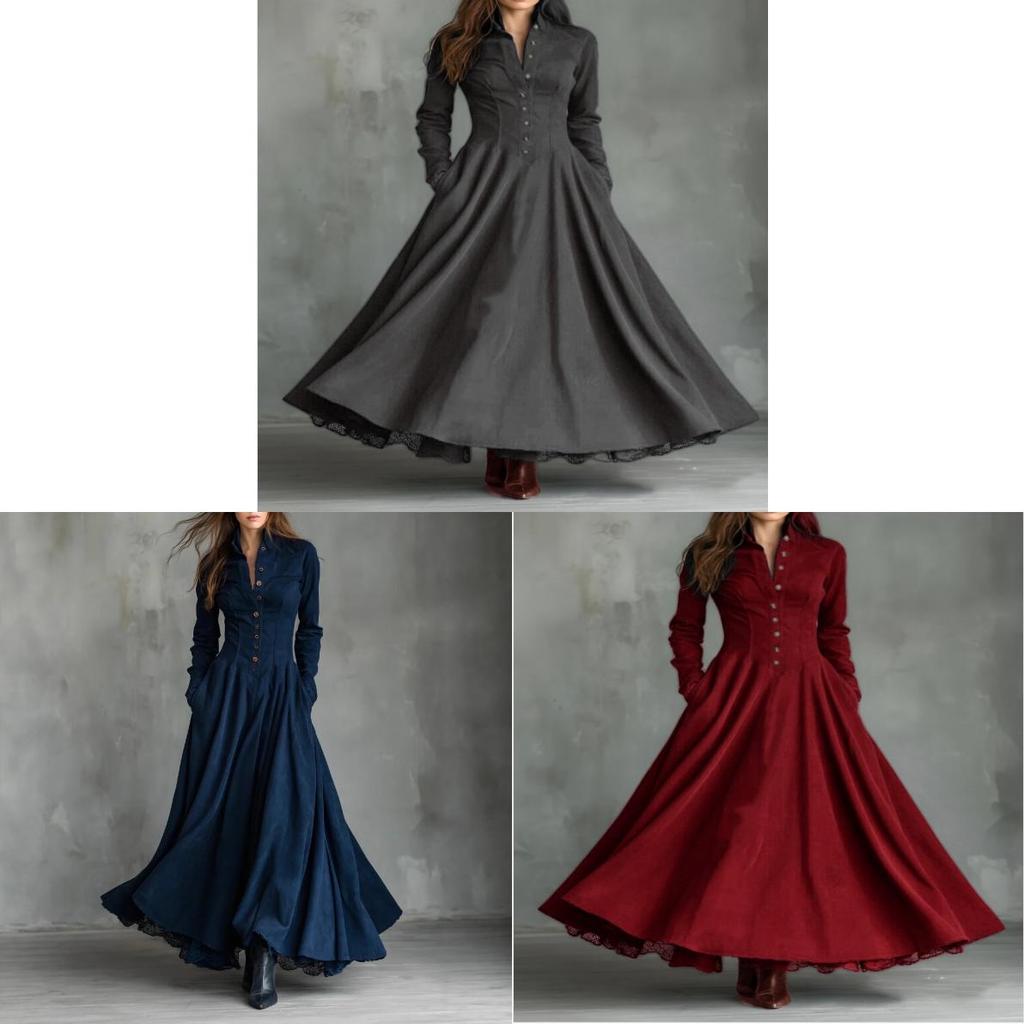 Maxi Abito Vintage Francese con Bordi in Pizzo e Dettagli a Bottone per Eleganti Occasioni da Festa