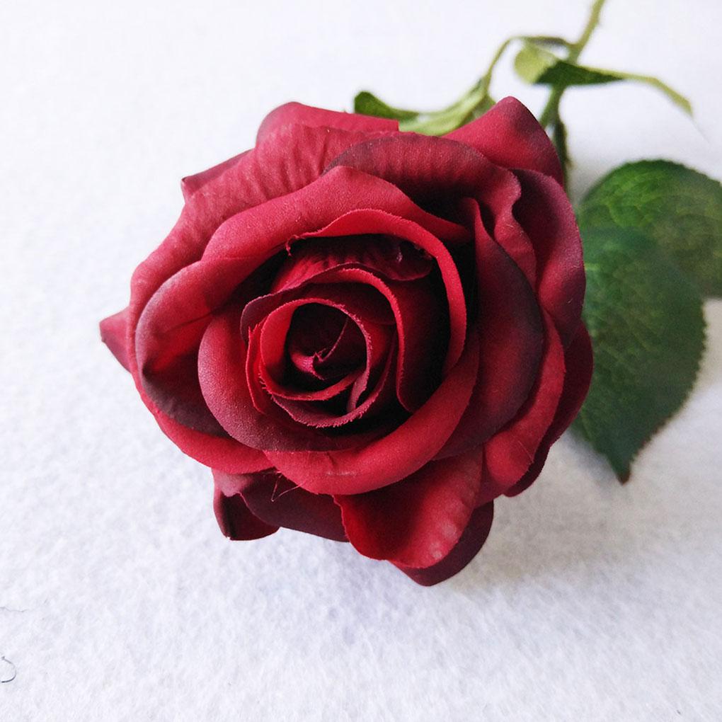 Single Artificial Rose Head Long Stem Crimson Simulation Flower Wedding Home Garden Arrangement