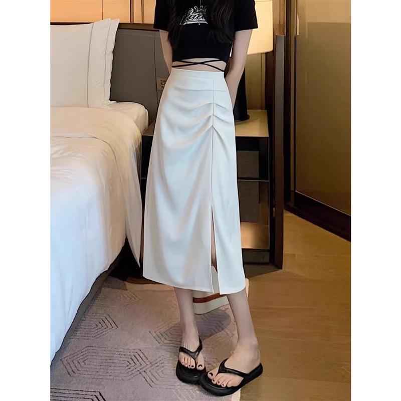 2024 High Waist Slit Mid-length A-line Korean Style Skirt