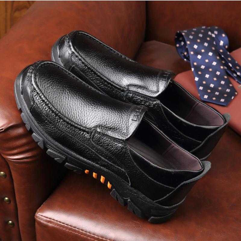 Pánské podzimní kožené boty pro muže, značkové boty z hovězí kůže, hnědé, s tlustou podrážkou