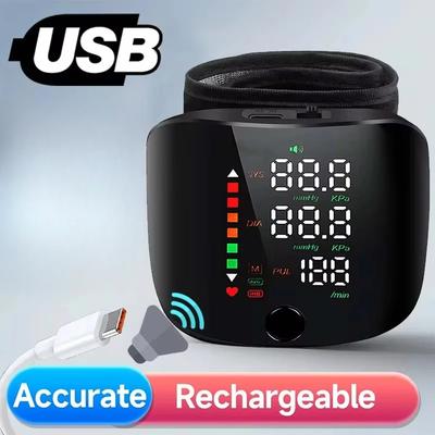 Rechargeable Wrist Blood with LED Screen Voice Intelligent Touch Digital Automatic Blood Pressure Monitor Heart Rate Pulse Blood Pressure Monitor