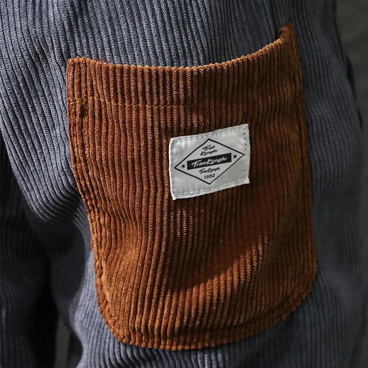 Winter Men Thick Warm Corduroy Sweatpants Men Cargo  Pants Color Matching Fleece Liner Elastic Waist Big Pocket Trousers Loose Sports Harem Pants