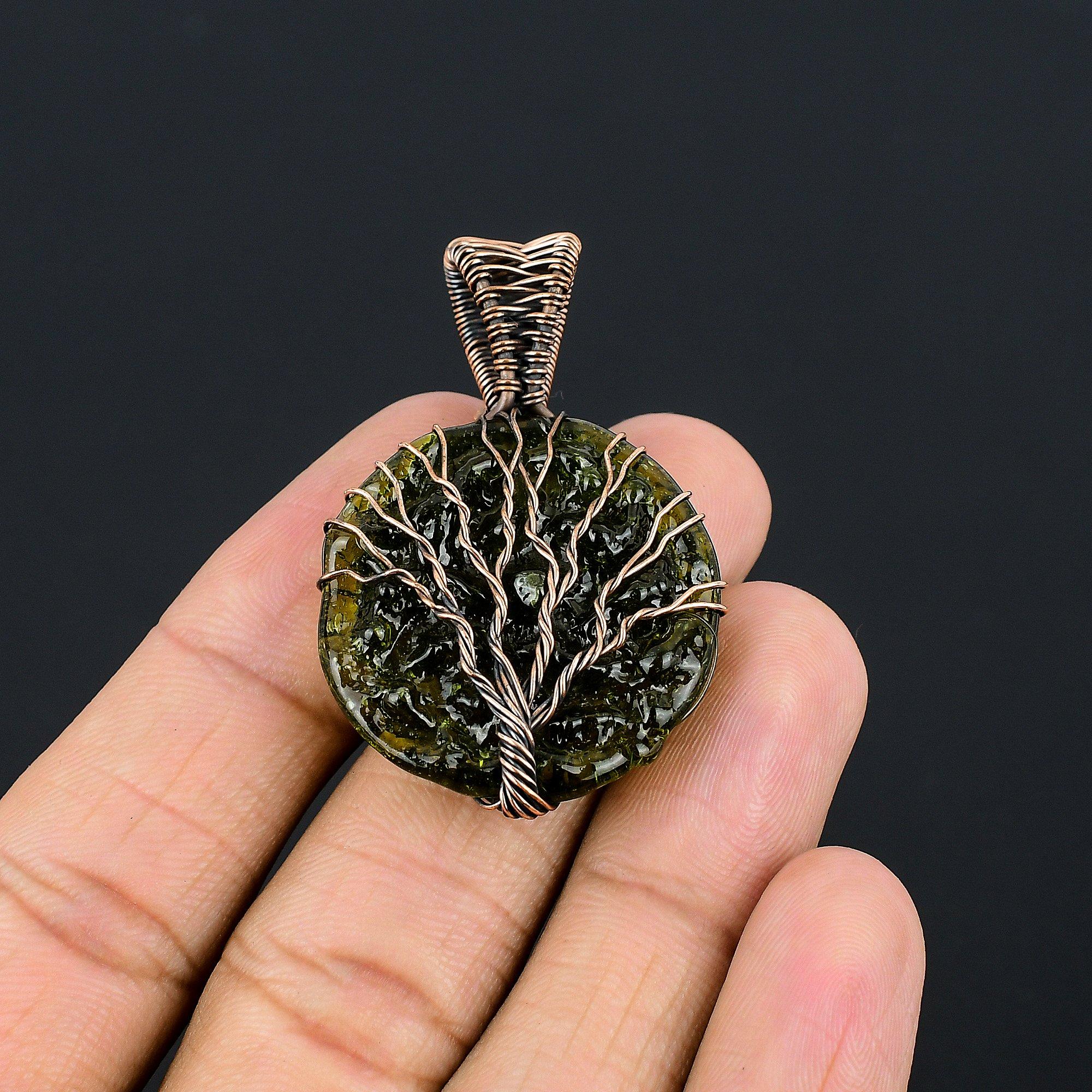 

Tree Of Life Moldavite Pendant Gemstone Jewelry, 999 Copper Wire Wrapped Handmade Pendant, Latest Design Jewelry 2.55 Inches
