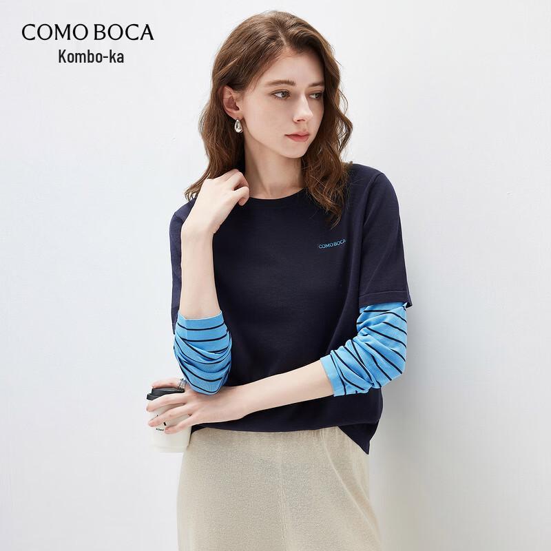 Kemengboka Women s Silk Blend Faux Two-Piece Long Sleeve Knit Top L