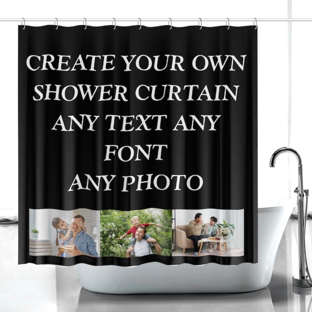 Custom Polyester Shower Curtain: Personalize Bathroom Decor, With Holes, No Hooks, Durable Polyester Fabric, For Home, Shower