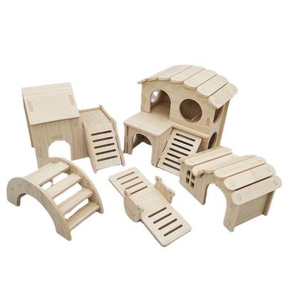 Hamster Wooden Swing & Seesaw Villa: Double-Layer Small House and Landscaping Toy