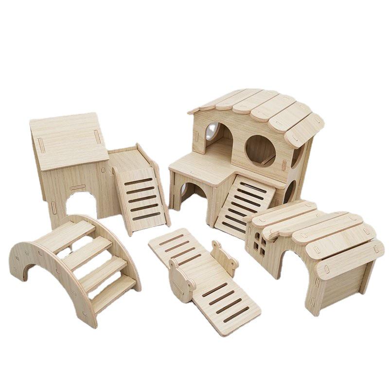 Hamster Holzschaukel & Wippe Villa: Doppelschichtiges Kleines Haus und Landschaftsspielzeug