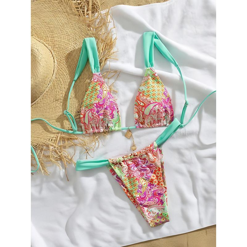 

Принтованный Сексуальный Комплект Бикини Женский Купальник Раздельный Женский Купальный Костюм Без Спины Летняя Мода Пляжная Одежда XL зелёный