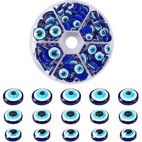 Pandahall 60Pcs Evil Eye Glass Cabochons - 12mm Half Round Flatback Dome Lucky Eye Cameo Gem Cover Beads for Pendant Props Photo Jewelry Making