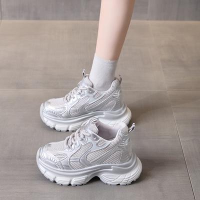 Thick-soled Heightening Dad Shoes Women's 2025 New Autumn Versatile Breathable Sports and Leisure Shoes Mesh Sports Shoes Women's Shoes
