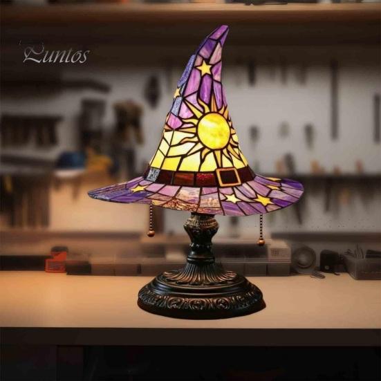 Witch Hat Lamp LED Night Light Soft Glow Battery Powered Handmade Gothic Wizard Hat Shape Light Bedside Lamp Decoration