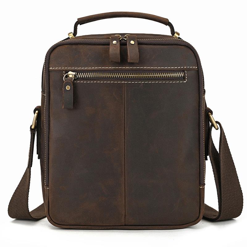 Vintage Men's bags Crazy horse leather classic shoulder bags Luxury designer bags Large capacity Ipad Handbags Free shipping