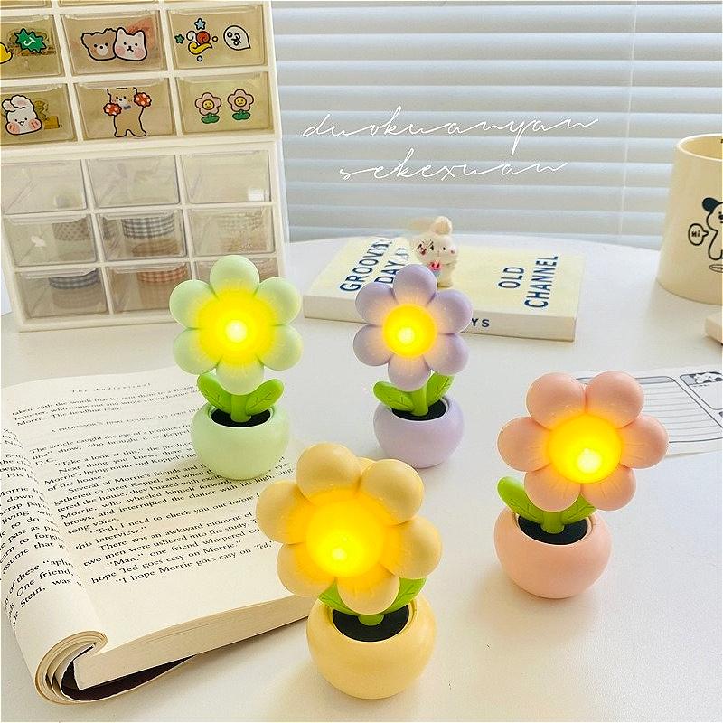 Mini small flower cute bedroom night light creative bedside ornament cream glue DIY night light birthday gift desk lamp
