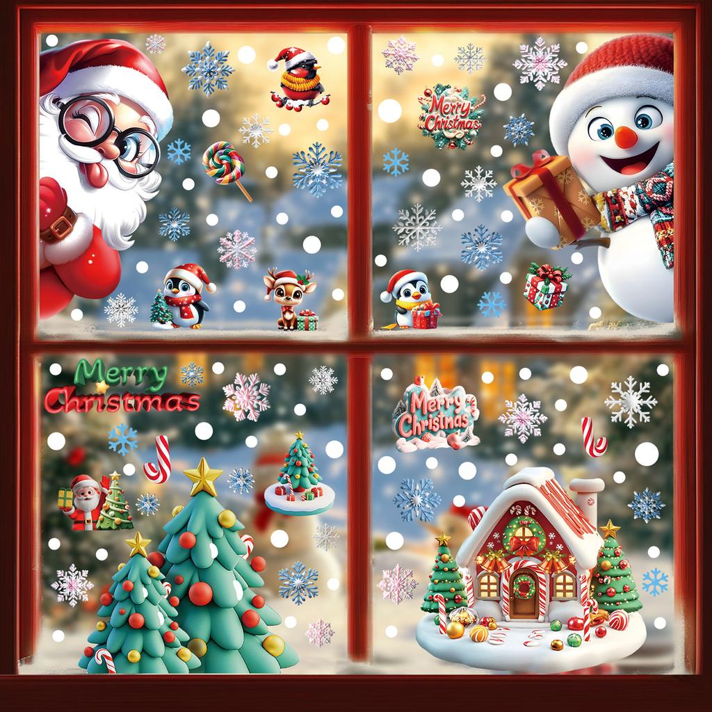 Christmas Window Stickers Set, Static Cling Glass Décor for Home