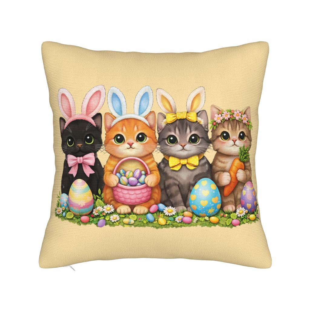 Funny Easter Cats Ears Bunny Eggs Pillow Case Comfy Pillow Cover Vintage Pillowcases For Sofa Couch Bed Living Room