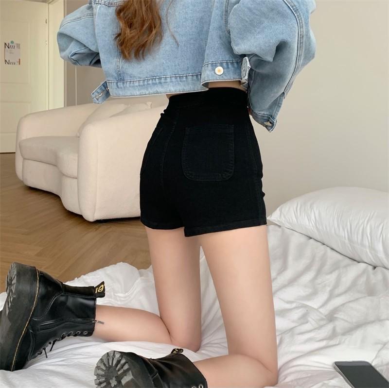 Hong Kong Style High-Waisted Black Denim Shorts for Women - Slimming Summer Super Short Pants