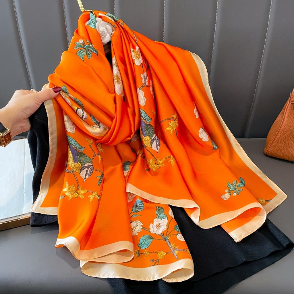 The new printing silk scarf spring and summer outside take sunscreen scarf beach towel thin section warm neck temperament versatile ladies