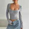 European and American Fashion Long-sleeved Brushed T-shirt Autumn and Winter New Style Short Navel Design Top