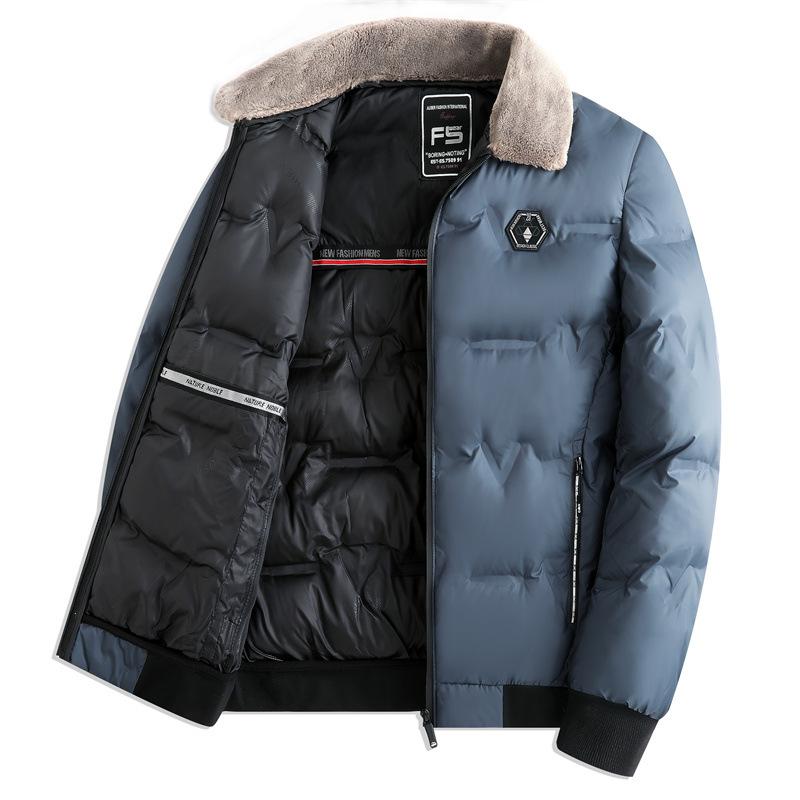 Abrigo de algodón con solapa corta y cálido para hombre, estilo empresarial, para otoño e invierno, nuevo abrigo informal sencillo con cuello de piel