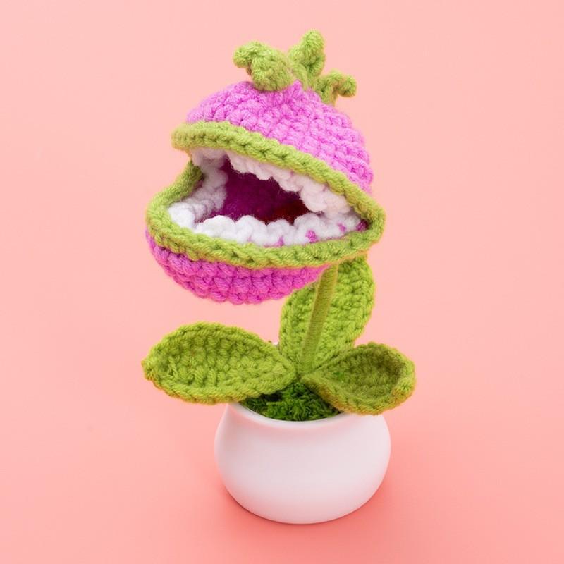 Hand-Knitted Wool Fake Flowers Set: Sunflower, Carnation, Tulip - Desktop Decor, Teacher/Student Gift, Everlasting Bouquet