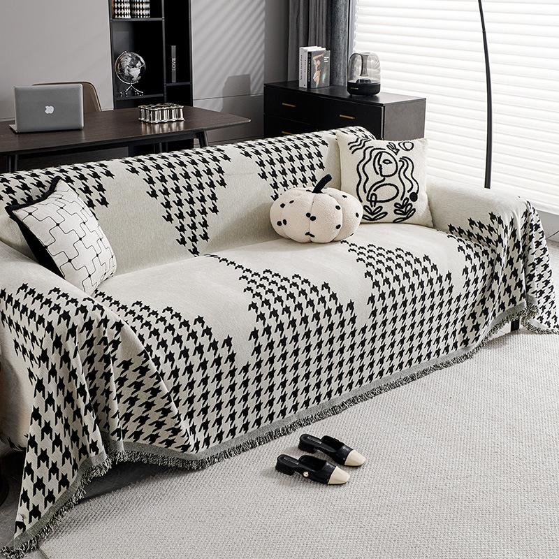 Light Luxury High-Grade Full Covered Sofa Cover Cloth Four Seasons Universal Chenille Sofa Cover Houndstooth Dustproof Sofa Cover Towel