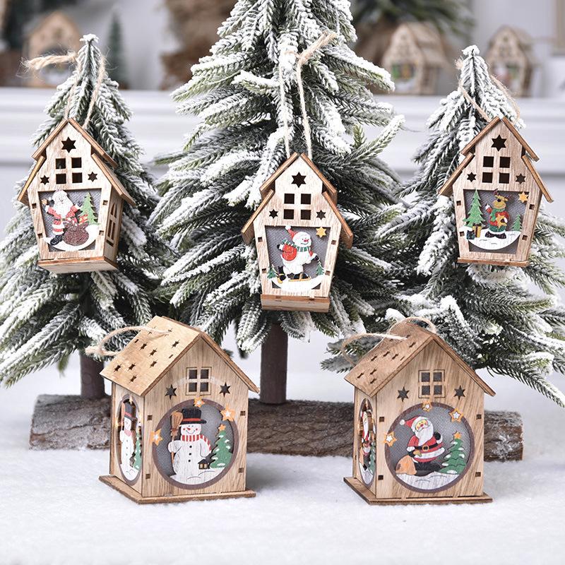 Handmade Wooden Luminous Cabin Christmas Tree Ornament for Kids – DIY Gift or Window Decoration