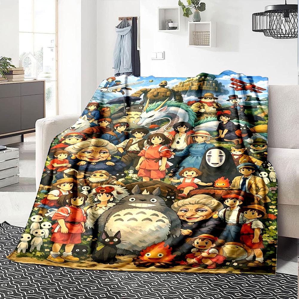1pc Totoro Friends Forest Flannel Blanket,Ultra Soft Warm Plush Throw for Home Bedroom Bed Sofa Cover Camping Picnic Gift Y7171