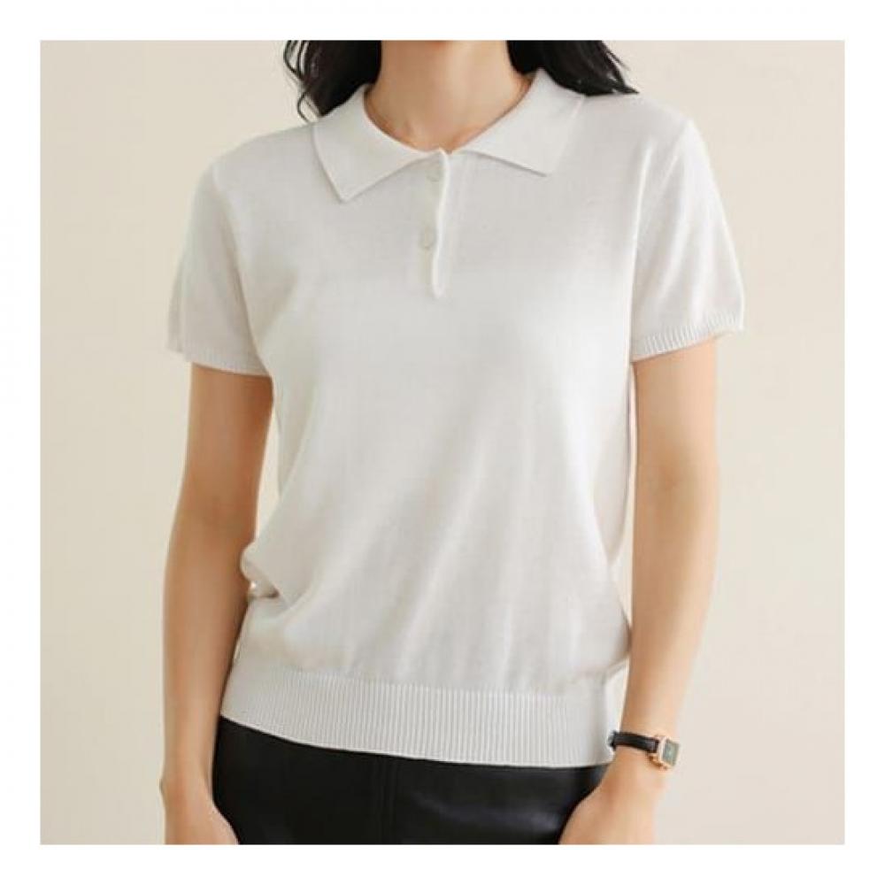 Navava Simple Daily Solid Color Collared Short Sleeve Knit Nk2008