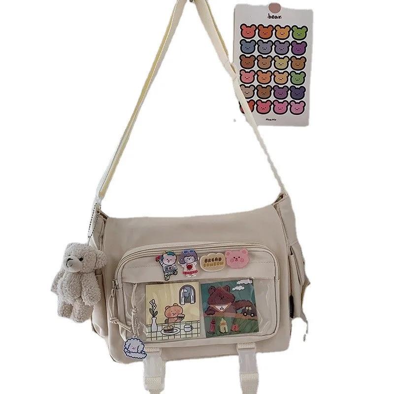 Market-6 Studentenklas crossbody canvas tas met grote capaciteit, veelzijdige nieuwe Japanse Harajuku effen kleur postbode schoudertas gray