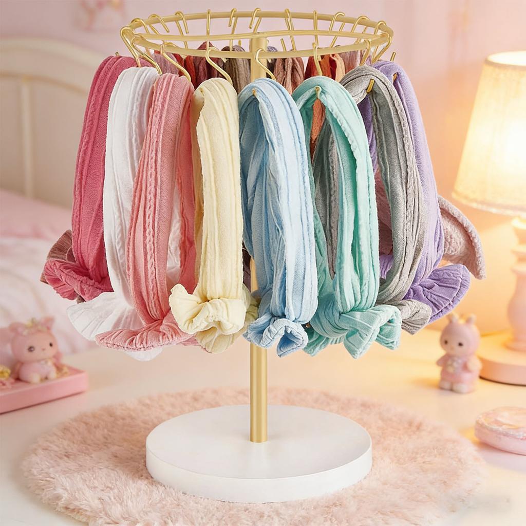 Headband Display Stand 22 Hooks Round Shape Metal Wood Jewelry Hairband Holder Display Rack